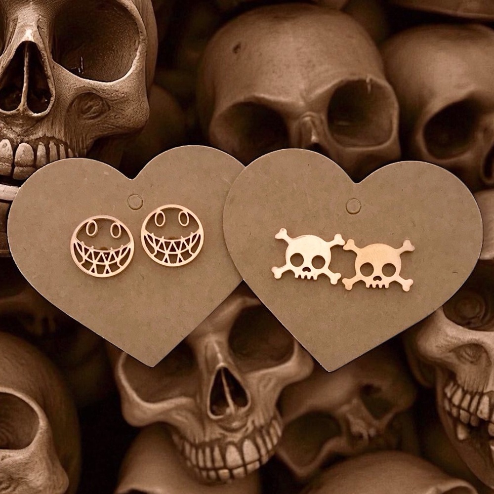 🆕 (2 Pairs) Skull Stud Earrings- Stainless Steel
